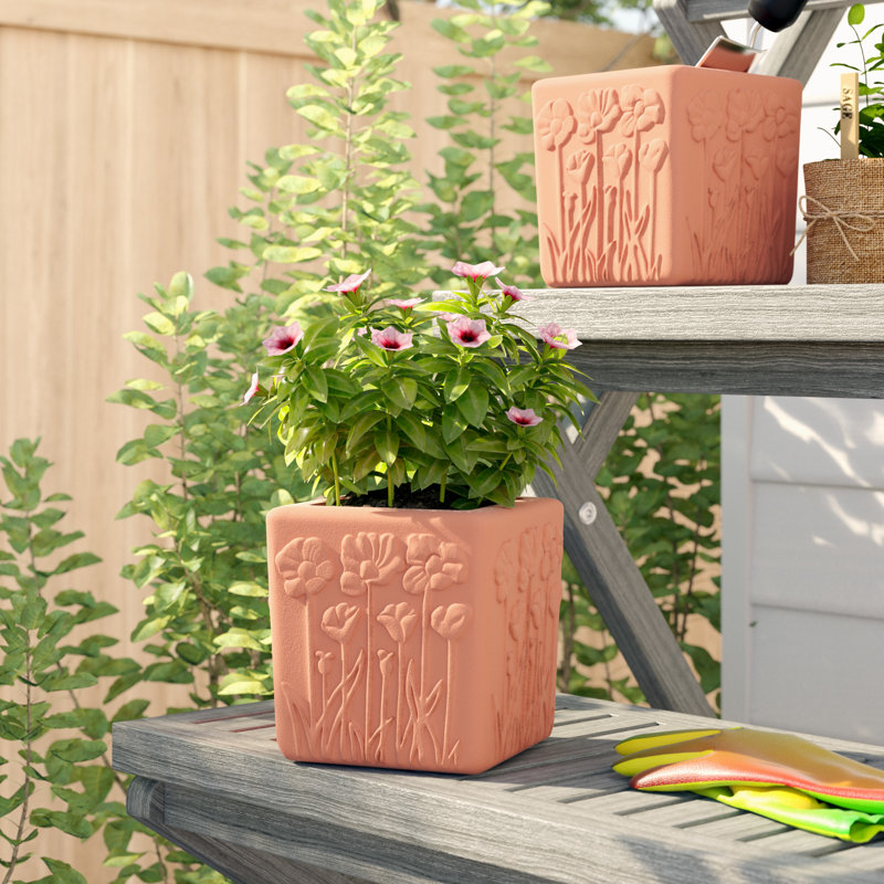Sol 72 Outdoor Matelles Flower Encrusted Square Terracotta Pot Planter